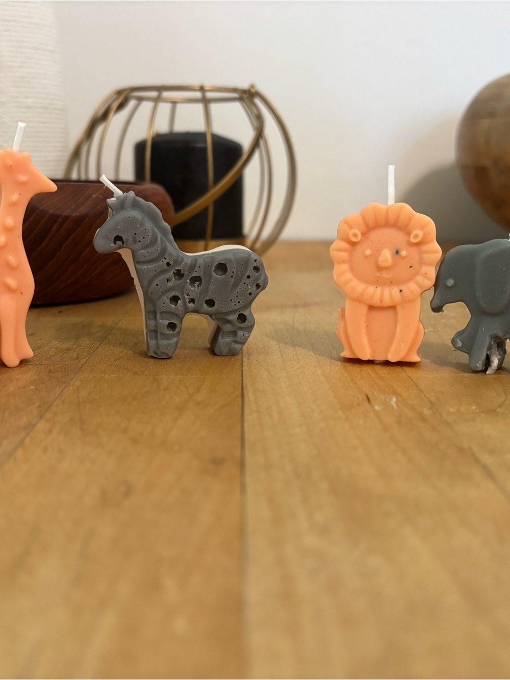Handmade Gray Zebra & Peach Lion Animal Candles - Set of 4